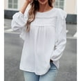 thumbnail image 5 of SWSMCLT Women's Long Sleeve Top Chiffon Cute Shirt Ruffle Loose Soft Crew Neck Summer Lantern Sleeve Blouses White X-Large, 5 of 5