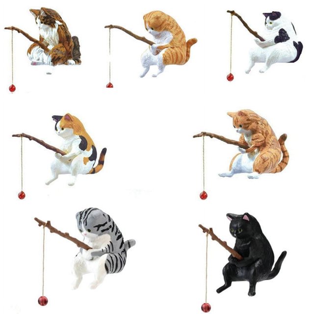 piezas de esculturas de gatos pescadores sentados, pequeños y lindos adornos de resina, muebles decorativos