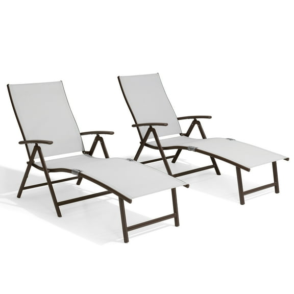 Pellebant  2PCS Adjustable Aluminum Patio Chaise Lounge Chair Light Grey