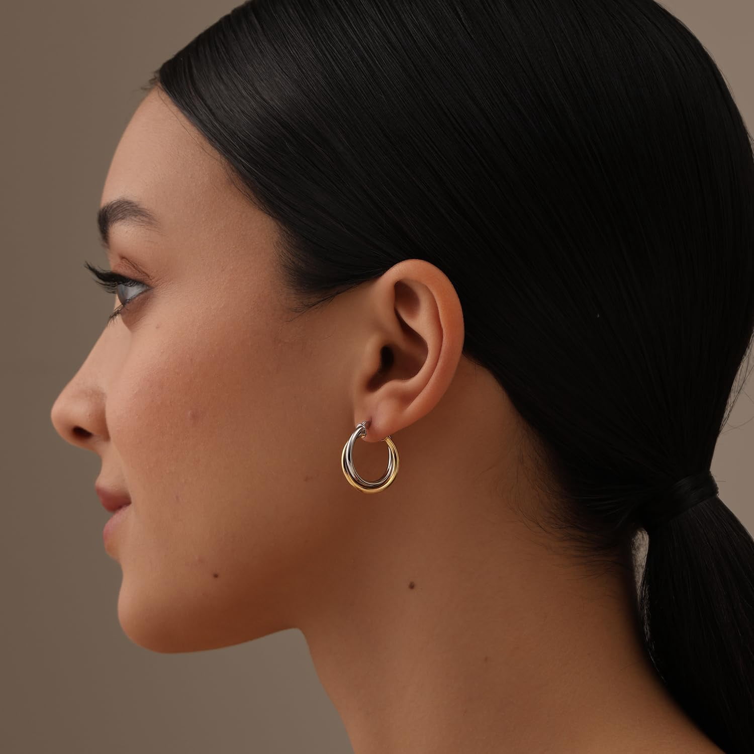 LeCalla 925 Sterling Silver Hoop Earrings for Women | Two-Tone Intertwined Chunky Earring Hoops