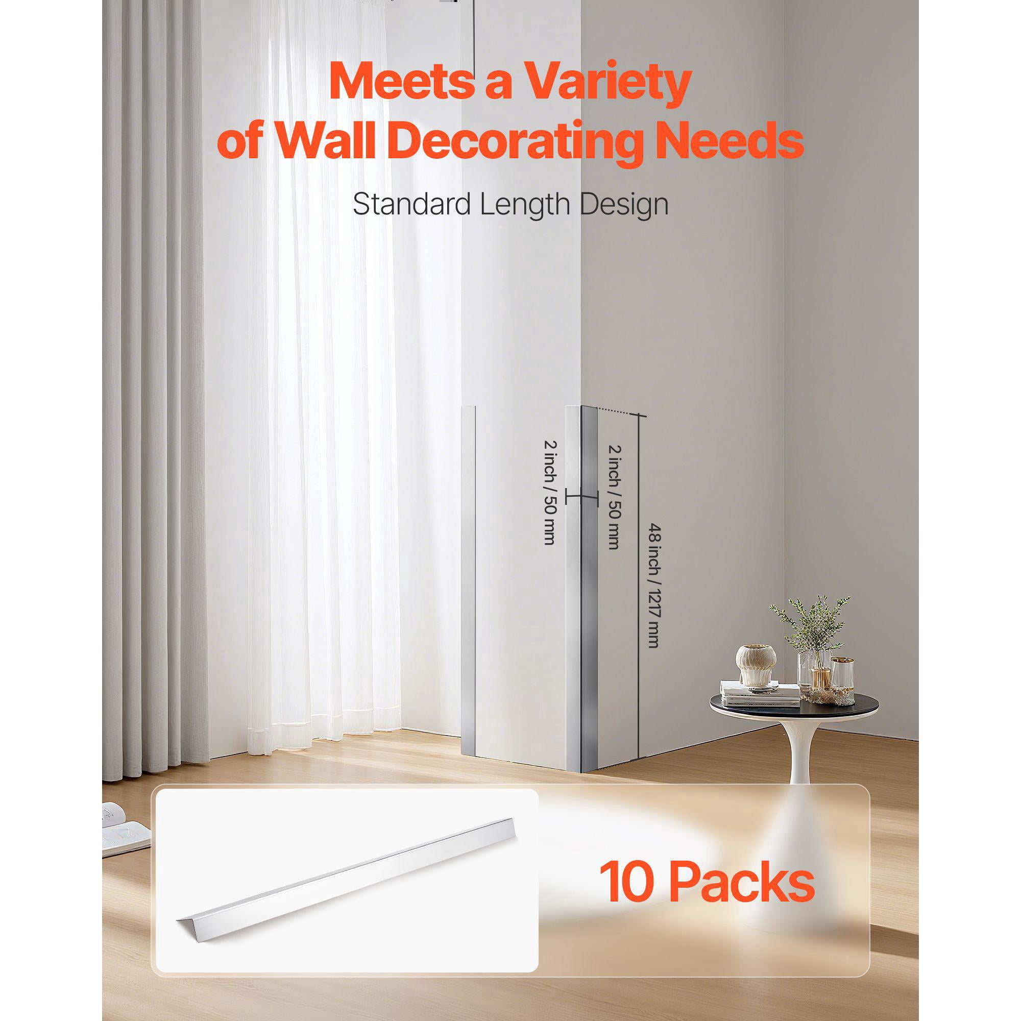 Stainless Steel Corner Protector 2x2x48 Inch 10 Pack 304 Metal Edge Trim 90 Degree Angle Wall Guard for Home Office Commercial Protection with 3M Tape