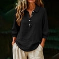 thumbnail image 6 of hoksml Women's Cotton Collared Blouse, 3/4 Sleeve Henley Button Tunic Top, Casual Loose Fit Solid Color Shirt, 6 of 6