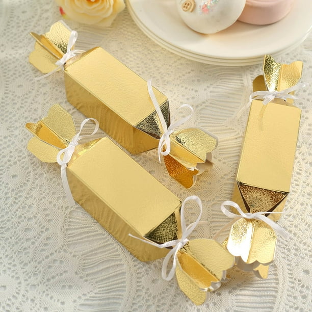 Efavormart 25 Pack Candy Shape Gold Party Favor Boxes with Satin