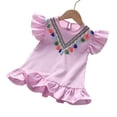 thumbnail image 2 of Skymirror Toddler Baby Girl Cotton Linen Stripe Dress Ruffle Sleeve Halter Ruffle Dress Tassel Breathable Summer Clothing Kids Casual Beach Dresses, 2 of 2