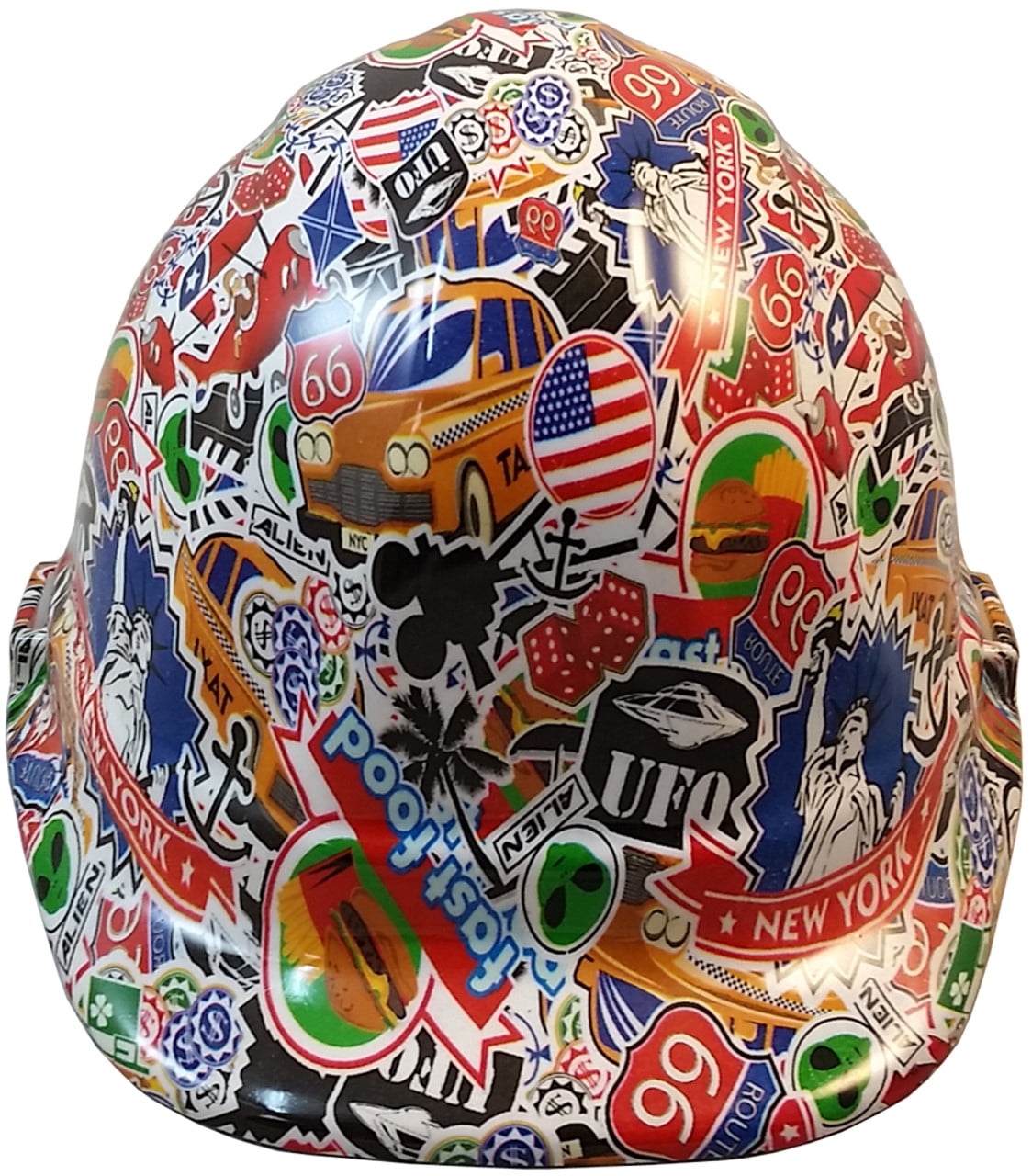 Route 66 Sticker Bomb Hydro Dipped Hard Hats, Cap Style with 4 Pt Suspension