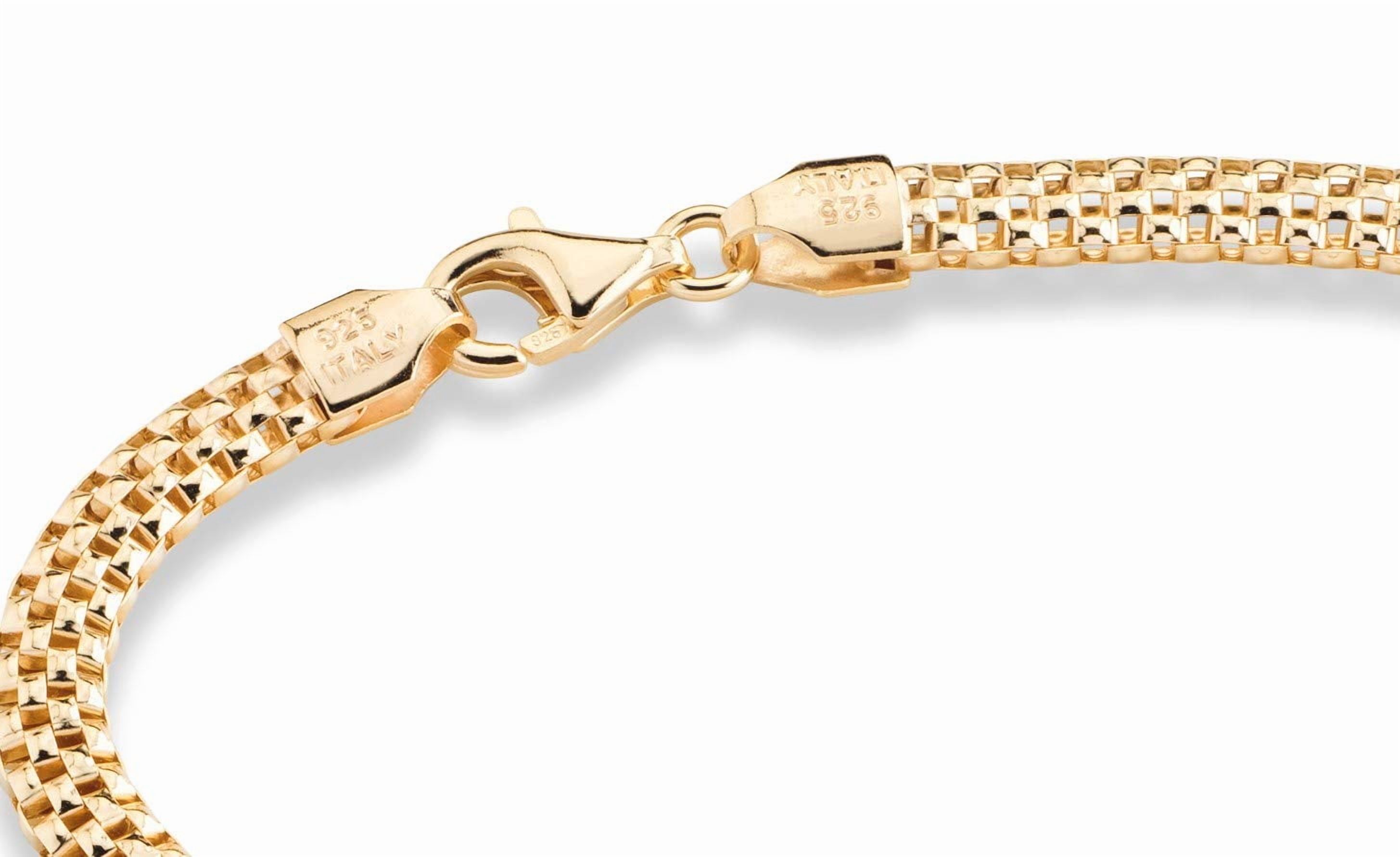 Miabella 18K Gold Over Sterling Silver Italian 4mm Mesh Link Chain Bracelet for Women 925 Italy (6.5 Inches)