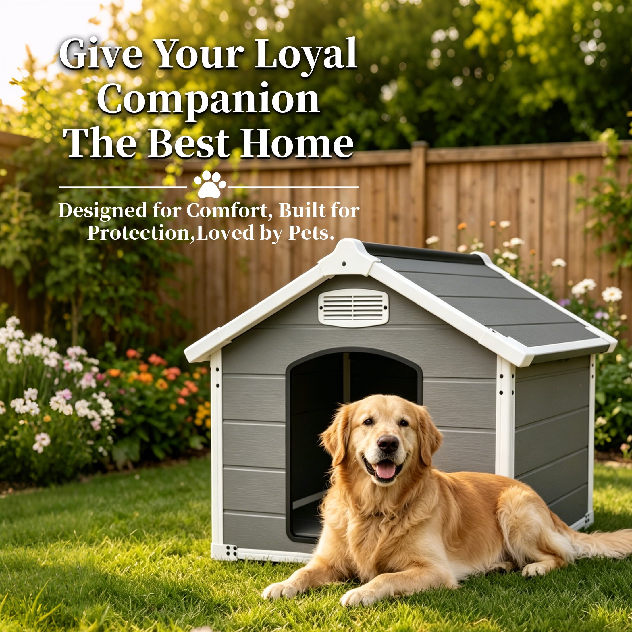 50.5" Large Dog House for Large Breeds, Outdoor Indoor Heavy Duty Pet House, Waterproof UV Protected, Scratch Resistant Double-Wall PP Board, Front & Rear Vents – Easy Clean & Washable