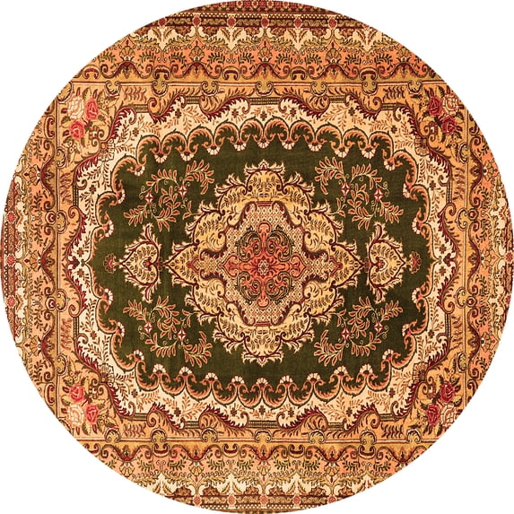 Ahgly Company Indoor Round Medallion Orange Traditional Area Rugs, 4' Round