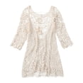 thumbnail image 3 of Plebaso Robe de Plage au Crochet pour Femme, Dos Nu, Maillot de Bain, Manches 3/4, Paréo de Bikini, Robe Courte, 3 of 7