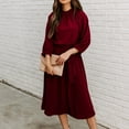 thumbnail image 4 of Njoeus Women's 2023 Fall Winter Long Sleeve Midi Dress Casual Crewneck Solid Flowy Belted A-Line High Waist Dresses, 4 of 8