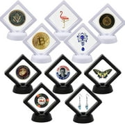 10 Pack Coin Display Case Stands, 3D Floating Frame Ornament Display Holder Box with Stand Diamond Square for Military AA Medallion Challenge Coin Chip Jewelry Decorative - Ideal for Gift