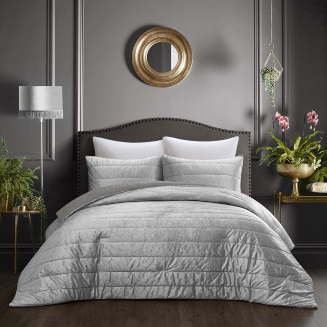 Grace Living Zymir Crushed Velvet Comforter Set - Channel Tufted