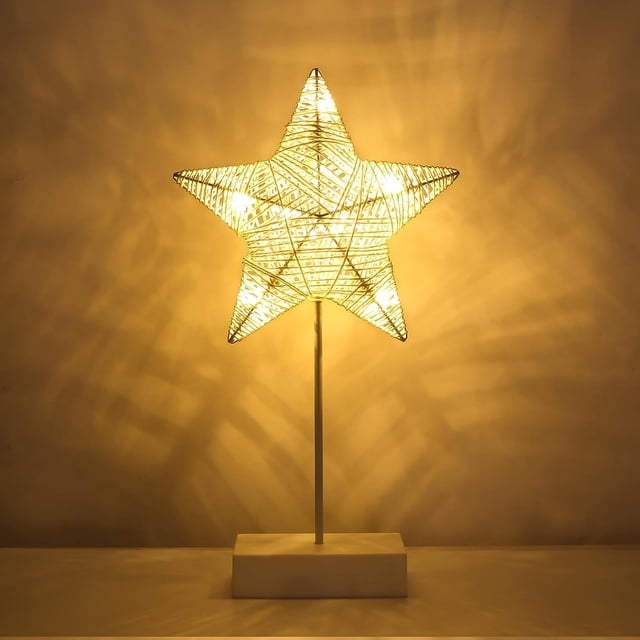 Table Lamp, Star Bedside Lamp Battery Powered LED Christmas Decoration Table Lamp with Plastic Base Christmas Lighting Home Christmas Table Decoration Living Room Wedding Warm White
