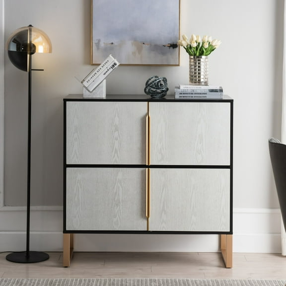 Tcbosik Floor Storage Cabinet with 4 Doors, Buffet Sideboard with Shelves, Coffee Bar Cabinet, Cupboard Cabinet for Kitchen, Dining Room, Living Room, Black & White