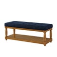 thumbnail image 3 of Leumius Upholstered Linen Bench with Storage Shelf, Solid Wood Spindle Legs Accent Furniture Tufted Ottoman Bench for Bedroom Entryway Living Room Navy Blue, 3 of 6