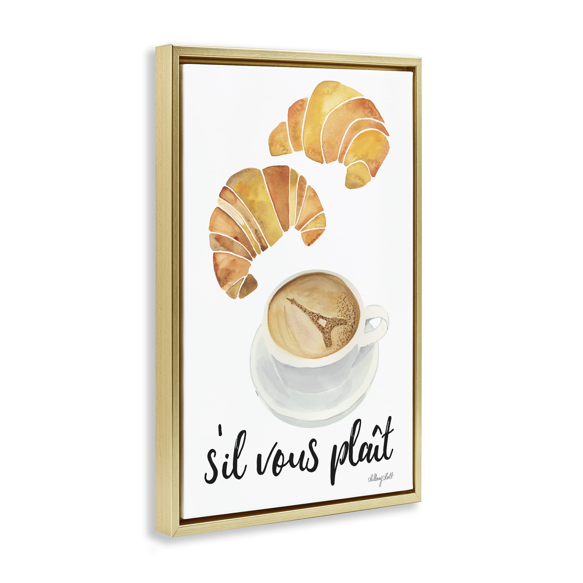 Stupell Industries Paris Croissant and Coffee Gold Framed Floater Canvas Wall Art, design by Hillary Holt