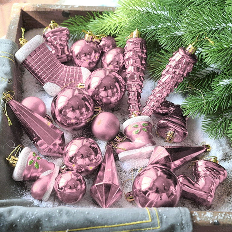 21PCS Plastic Xmas Tree Decor Christmas Decorations Ball Ornament Pink