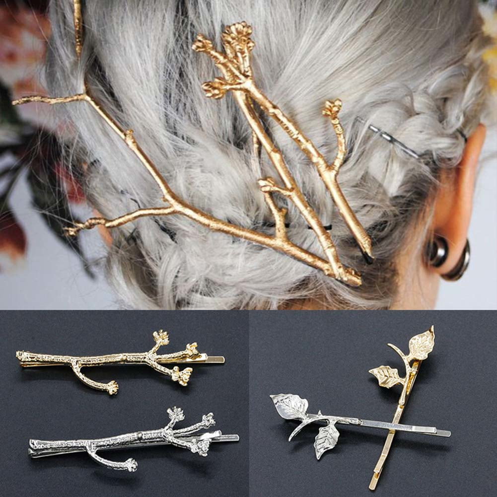 Women Wedding Crystal Rhinestone Leaves Tree Branch Silver Hairpin Hair Clip 