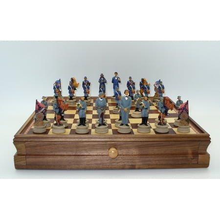 Civil War Resin Chessmen on Walnut Maple Chest (Best Civil War Board Games)