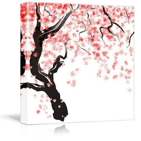 wall26 Canvas Prints Wall Art - Japanese Cherry Tree Blossom Watercolor for Decor | Modern Wall Decor/Home Decoration Stretched Gallery Canvas Wrap Giclee Print. Ready to Hang - 16