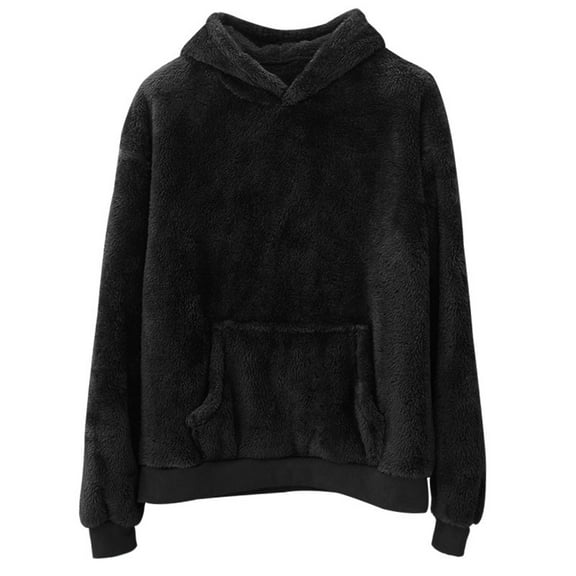 dGslk Plush Fleece Pullover Hoodie for Women and Men Soft Sherpa Long Sleeve Warm Hooded Sweatshirt with Pocket Black L