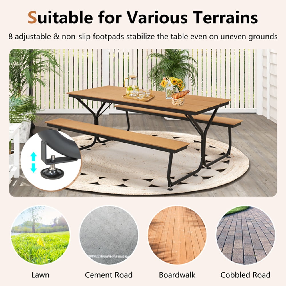 Aimee Lii 6 Feet Outdoor Picnic Table Bench Set for 6-8 People, Outdoor Dining Chairs, Brown