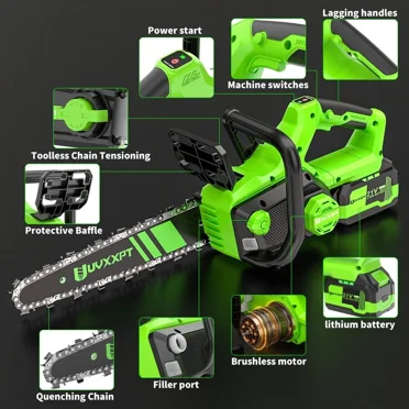 Xhy 12 Inch Cordless Electric Chainsaw 2 Battery with 1/2'' Electric Impact Wrench Cordless Brushless Gun 600N. m Cost-Effective Combination