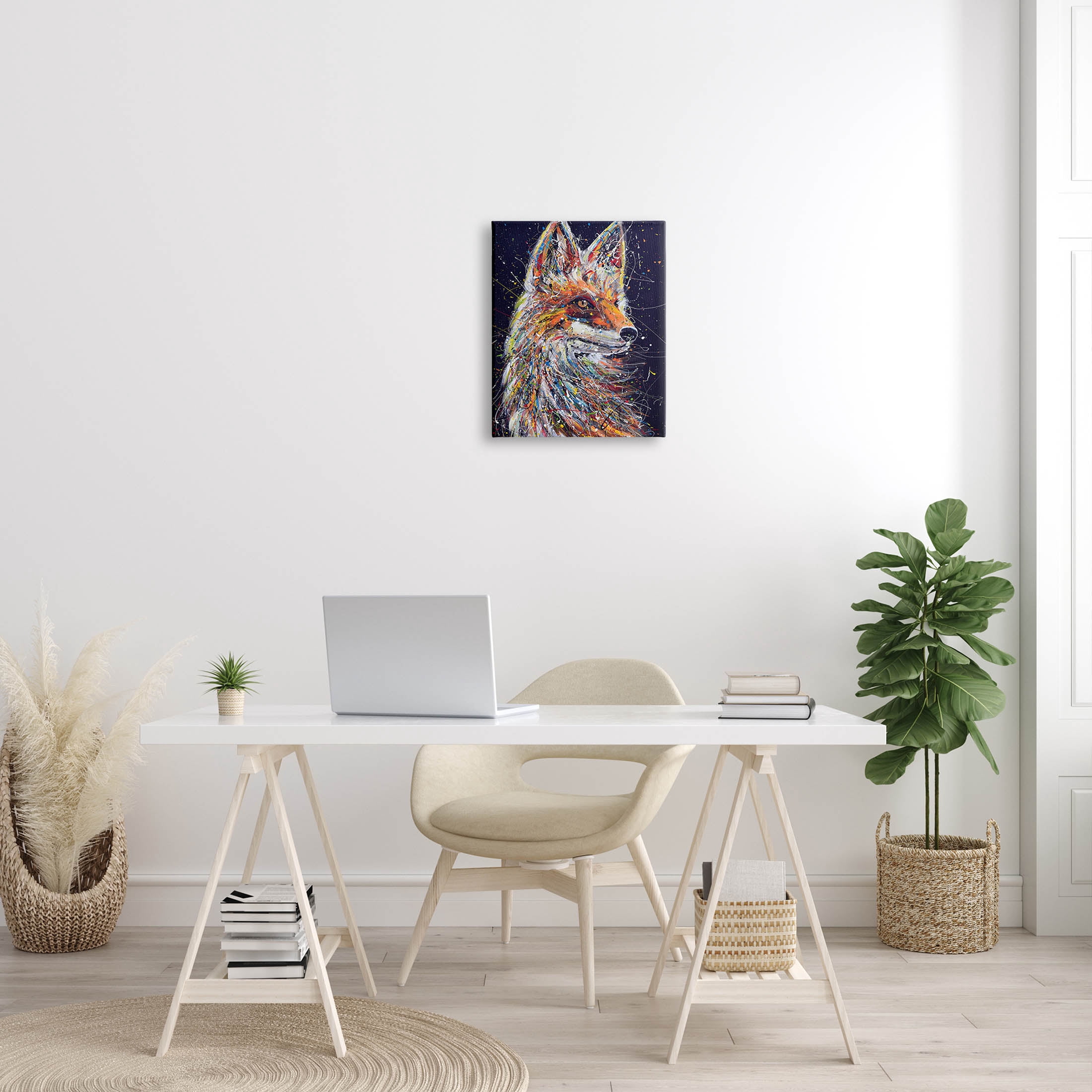 Contemporary Fox Urban Splatter Animals & Insects Painting Gallery Wrapped Canvas Print Wall Art
