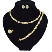 Women's Girl XOXO Hugs & Kisses 4 Pieces Complete Necklace Set Includes Necklace Ring Bracelet & Earrings 18k Real Gold Plated Layered