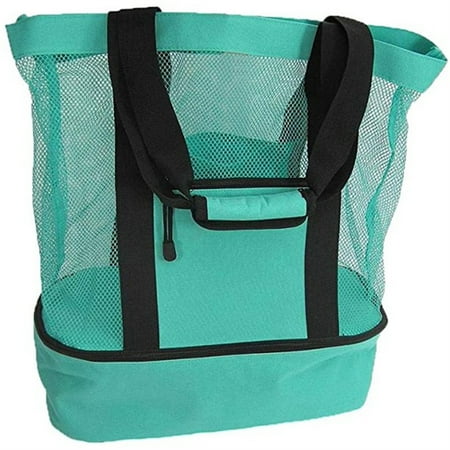 

Outdoor Insulated Cooler Bag Portable Mesh Beach Bag Upgraded Version Waterproof Mesh Food Picnic Storage Bag-Green