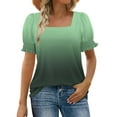 thumbnail image 2 of Hauts pour Femmes à Moins de 5$ T-shirt Décontracté à Manches Courtes Col Carré Dégradé Vert P, 2 of 6