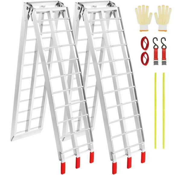 KFFKFF Aluminum Inclines, 1500 lbs Collapsible Loading Inclines for Pickup Truck Beds, Trailer Inclines with Secure Straps for Off-Road Motorcycles, UTV, Trucks, Lawn Equipment, 89"L x 12"W, Set of 2