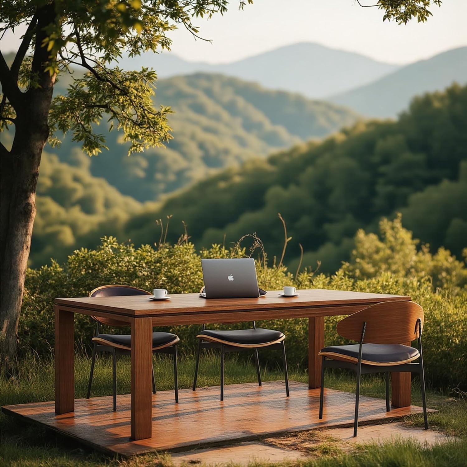 NessCarsti Brown Modern Farmhouse Wooden Dining Table, Seats 6 - 8, for Dining/Living Room