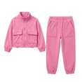 thumbnail image 6 of Baby Kids Athletic Outfit, Long Sleeve Zip up Jacket and Jogger Pants 2 Piece Set for Boys Girls 0-8 Years Old Spring Fall Pink 1 Years, 6 of 7