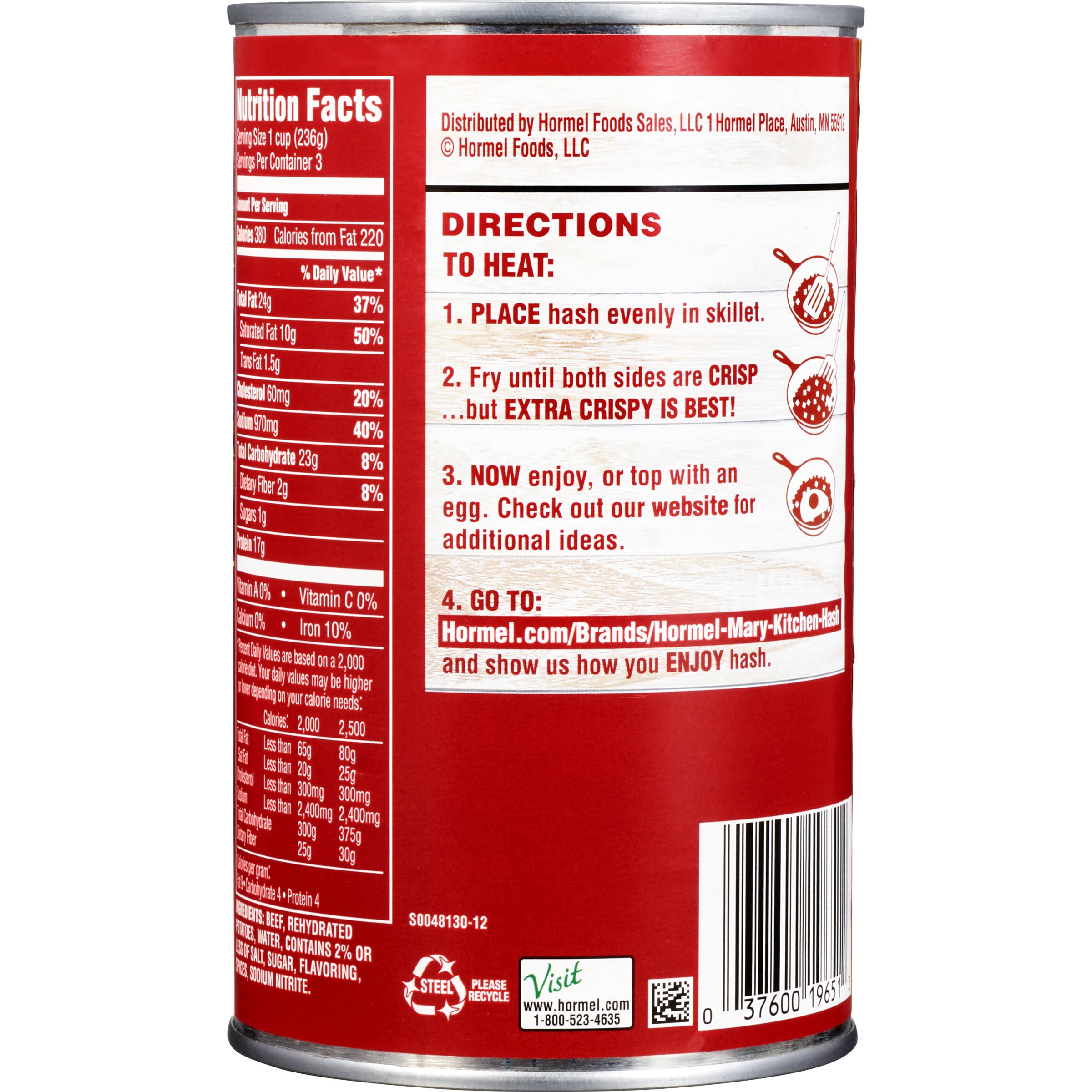(12 pack) HORMEL MARY KITCHEN Corned Beef Hash, 25 oz Steel Can