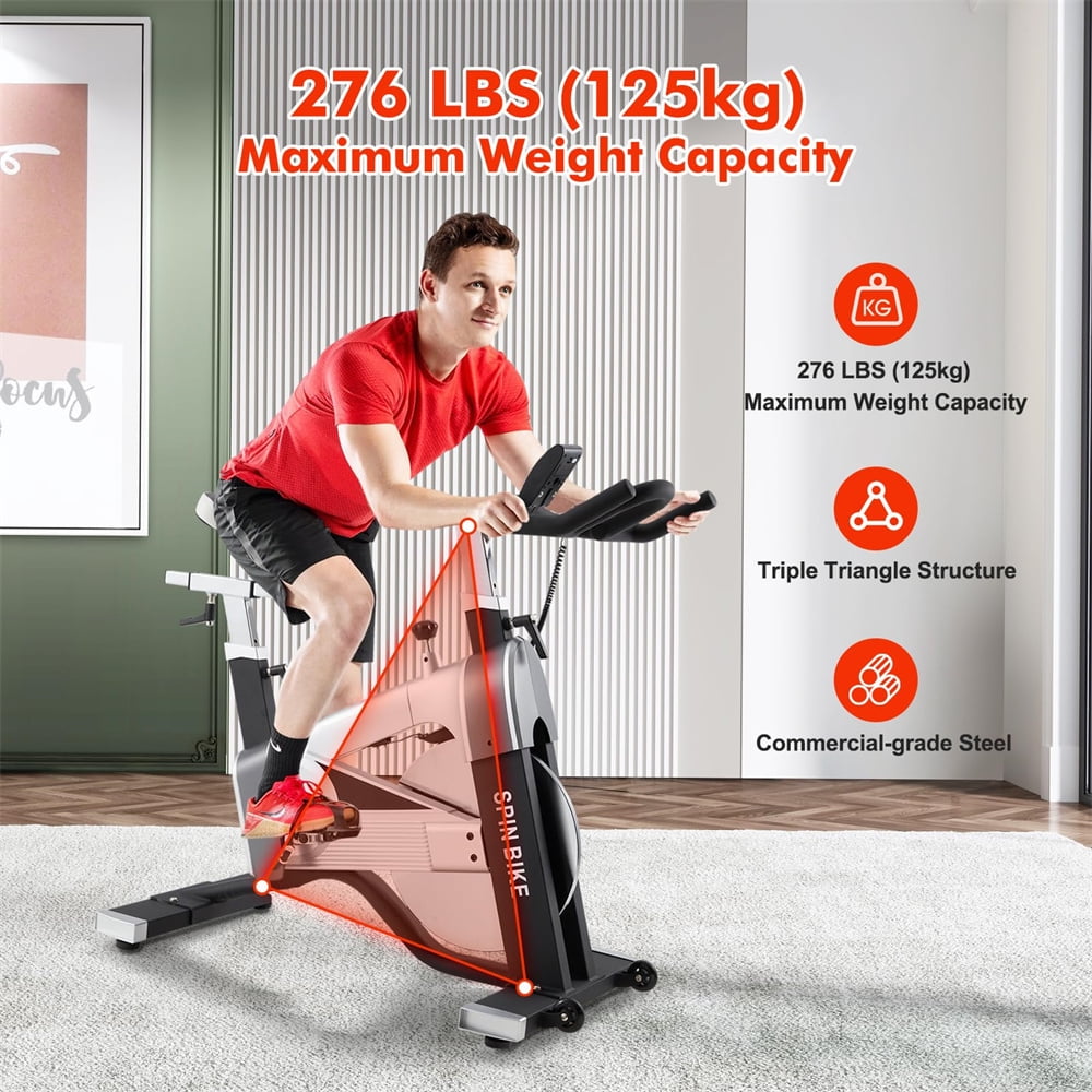 Commercial Exercise Bike, Cycling Bike for Cardio, Fitness Stationary Bike Indoor, Magnetic Resistance Silent Drive, Max 300lbs Weight Capacity, Adjustable Comfortable Seat for All Body Types