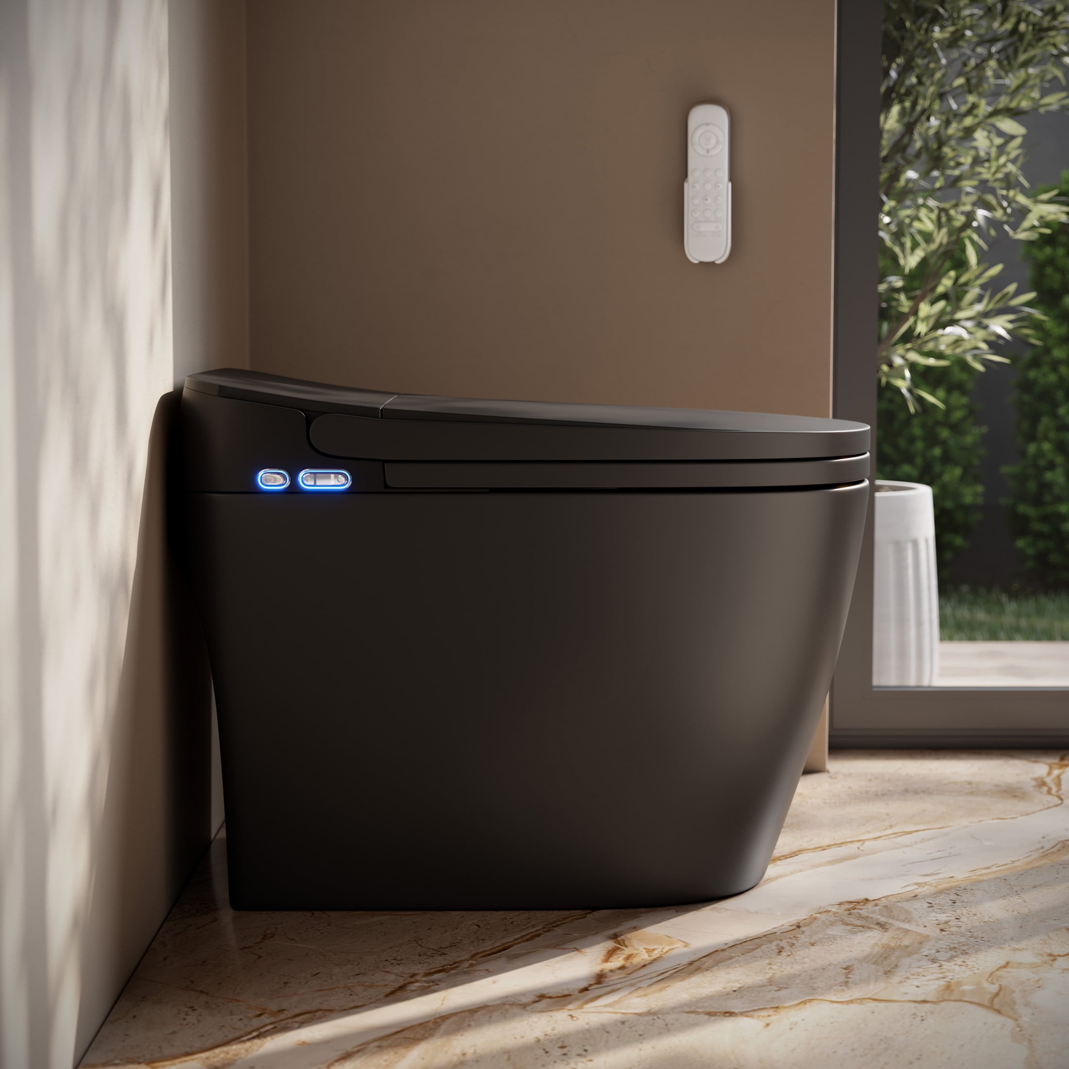 Avancer One Piece Smart Toilet 1.28 GPF in Matte Black with Heated Bidet, Air Drying, Night Light, Foot Sensor