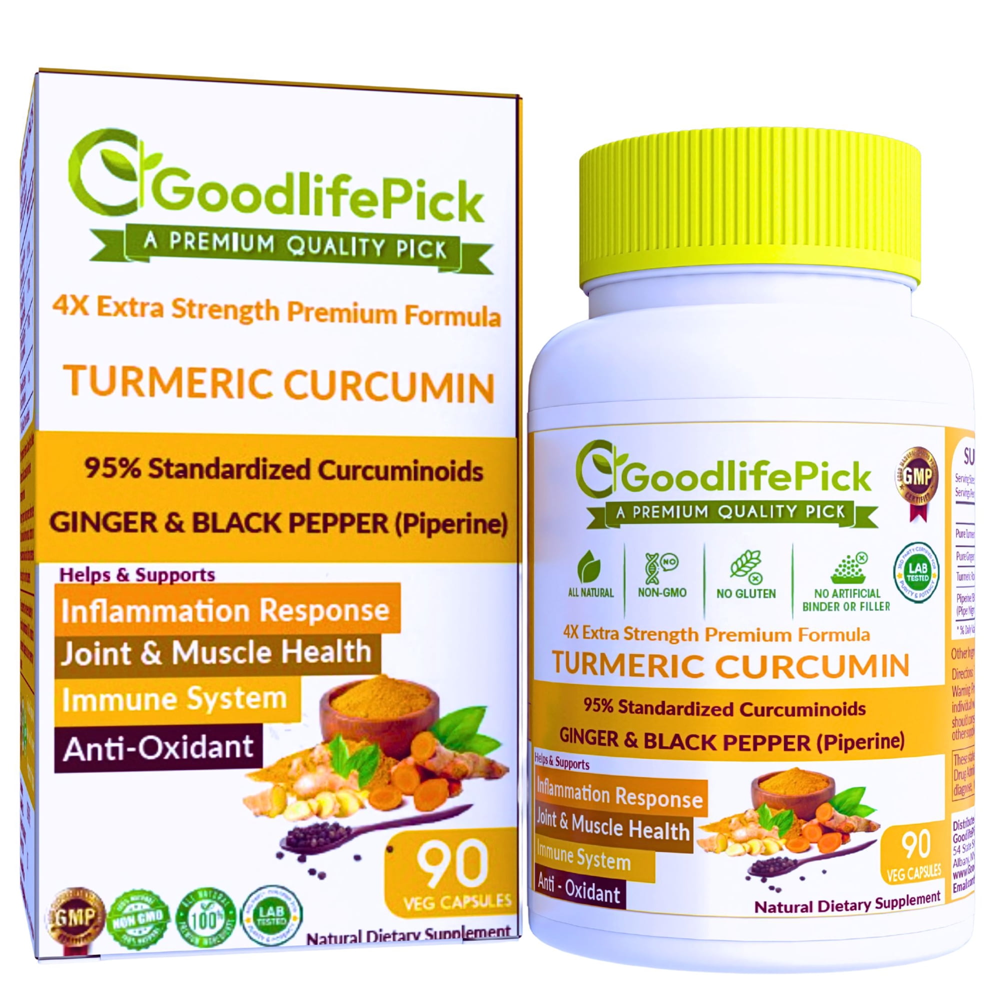 Turmeric Curcumin with Ginger & Black Pepper.Poweful 95% Curcuminoids 90 Capsules Natural , Gluten-Free, non-GMO