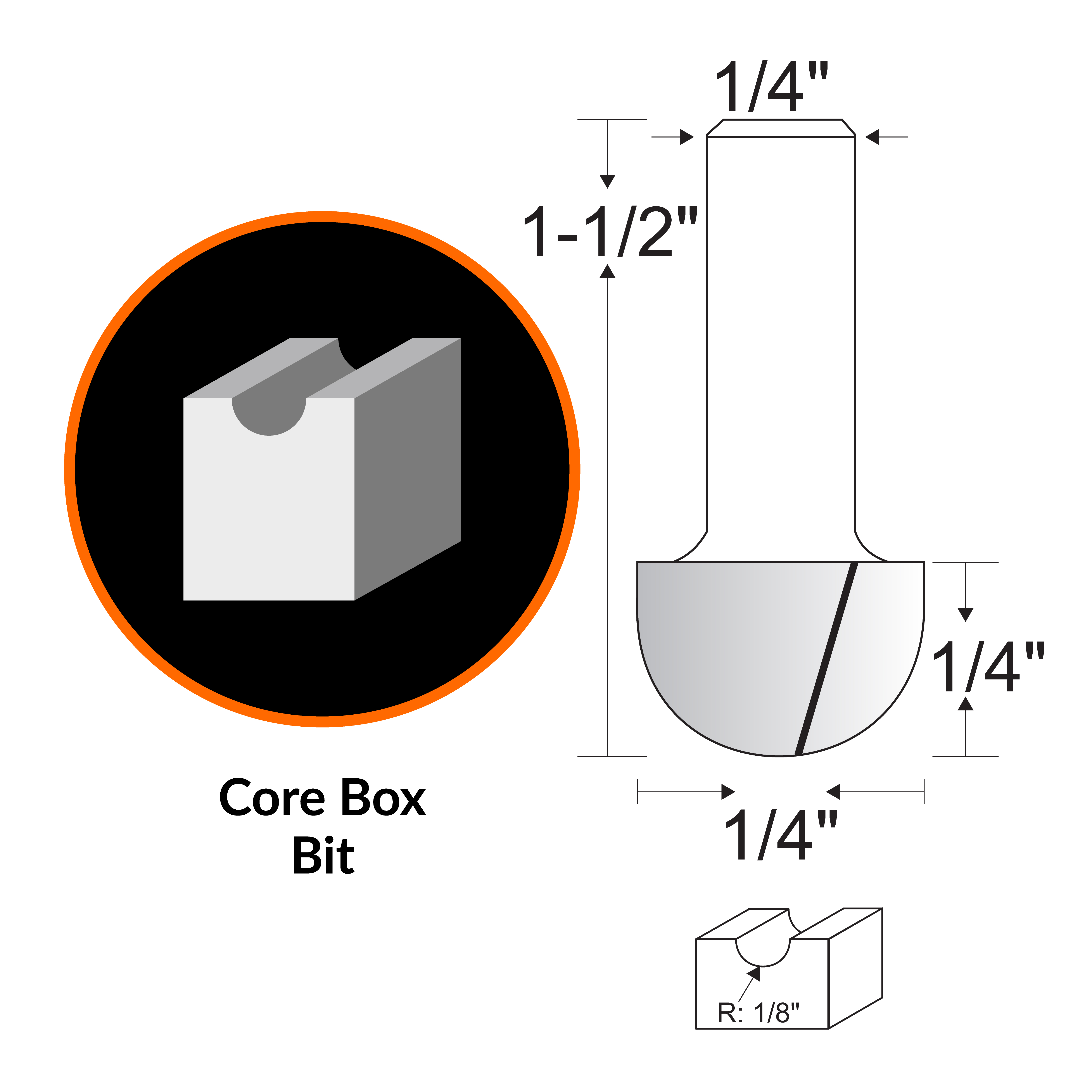 WEN 1/4 in. Core Box Carbide-Tipped Router Bit with 1/4 in. Shank
