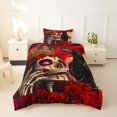 thumbnail image 2 of Homewish Dark Gothic Crown Skull Twin Duvet Cover for Adults, Red Rose Raven Skeleton Twin Bedding, Black Reversible, 2pcs, 1 Duvet Cover and 1 Pillowcase, 2 of 5