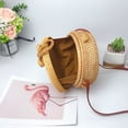 thumbnail image 5 of Handwoven Rattan Bag Shoulder with Leather Strap, Women Handmade Wicker Woven Purse, Brown Straw Boho Basket Handbag(7.9x7.9x3.1inches), 5 of 5
