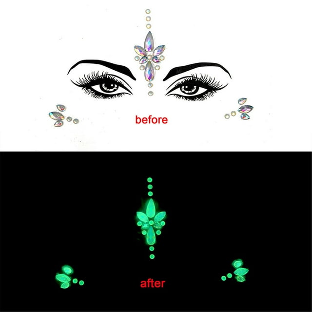 JJKBVCLO Halloween Luminous Face Gems,Glow In The Dark Rhinestone Temporary Tattoo Gemstones Face Stickers