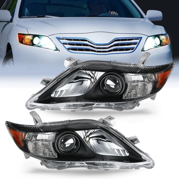 Nilight Headlight Assembly Compatible with 2010 2011 Toyota Camry Headlamps Replacement Black Housing Amber Reflector Upgraded Clear Lens Driver and Passenger Side, 2 Years Warranty