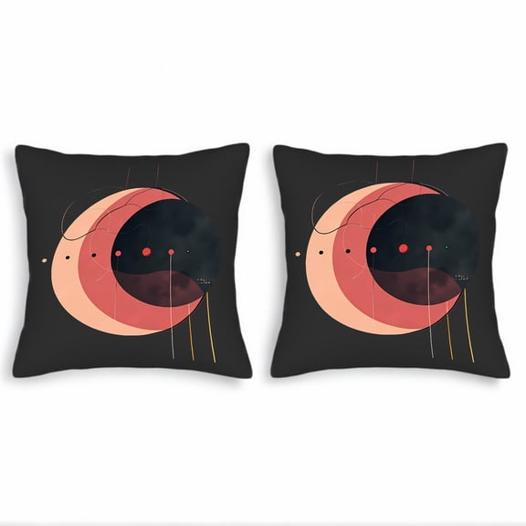 Set of 2 Abstract Circular Throw Pillow Covers 18x18in - Vibrant Pink Red & Black Design for Couch Bed Car - Modern Layered Look