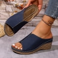 thumbnail image 2 of Women's Slippers Summer Wedge Thick Soled Peep Toe Slip-on Slide Slippers Versatile Casual Spring Summer Trendy Comfortable Beach Sandals., 2 of 10