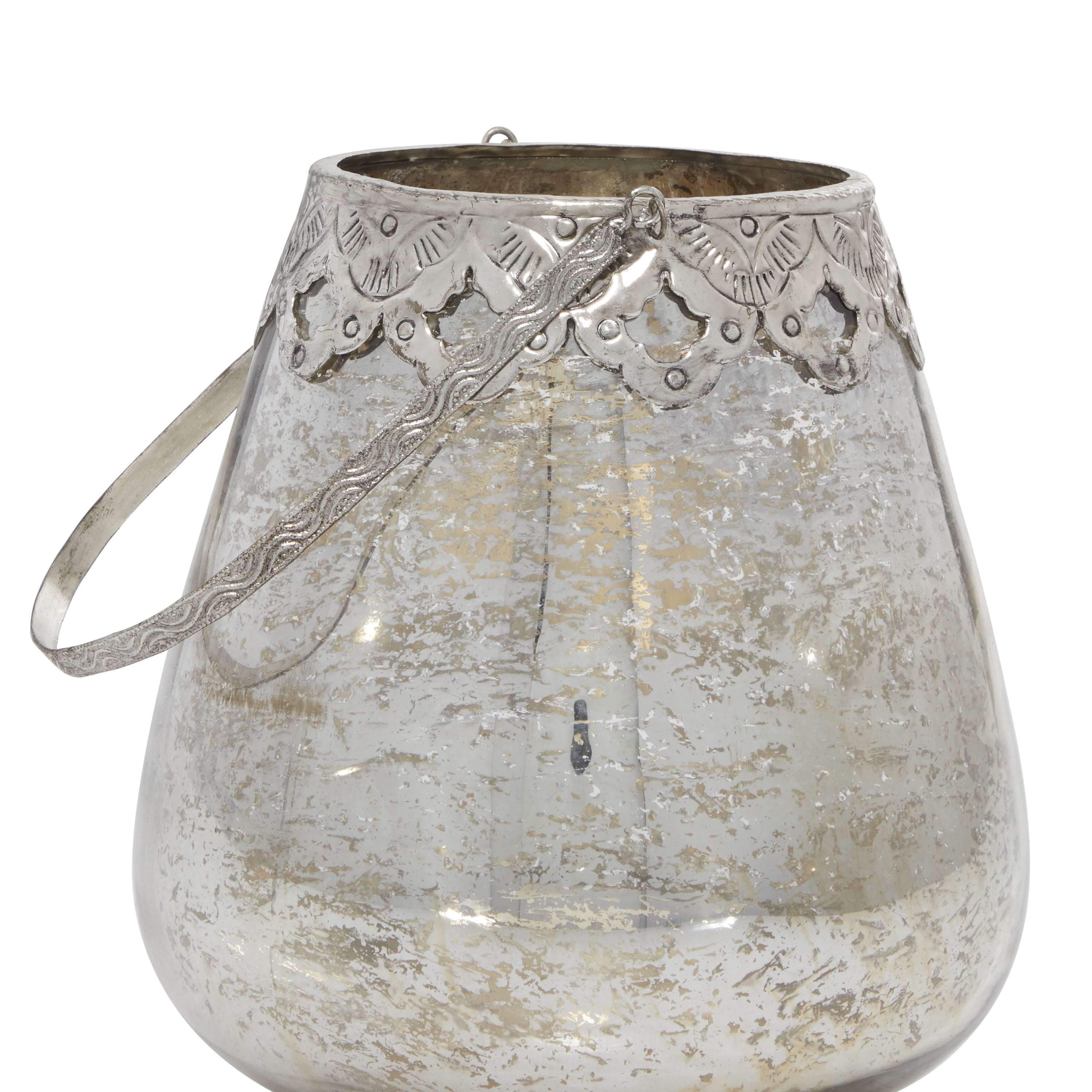 DecMode 3 Holder Silver Glass Decorative Candle Lantern, Set of 3