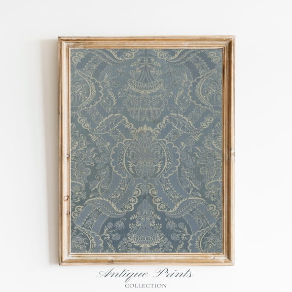 Vintage Blue Tapestry Wall Art, Textile Wall Art, Vintage Textile Pattern Print, Blue Tapestry Art, Farmhouse Wall Decor, Poster, Unframed Poster Size 8x12