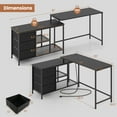thumbnail image 3 of Costway L-shaped Computer Desk with Power Outlet, Fabric Drawers, Metal Mesh Shelves Black, 3 of 9