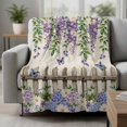 thumbnail image 2 of Spring Purple Flowers Blanket Soft Cozy Warm Throw Blanket for Couch, Plush Fuzzy Flannel Fleece Blankets for Sofa, Farmhouse Leaves Fences Burlap Bed Blankets Lightweight Gifts for Women, 50"x60", 2 of 9