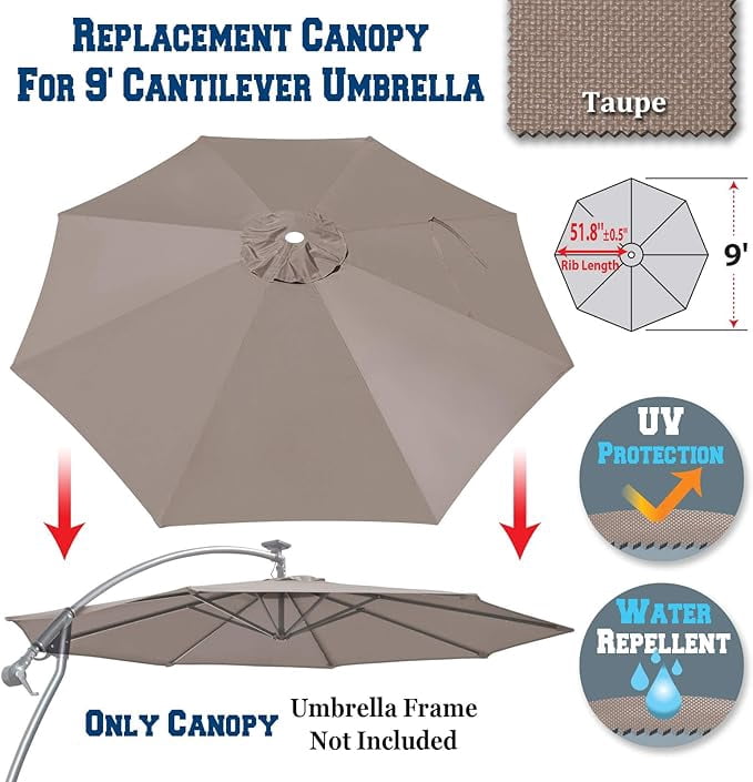 9ft Umbrella Top Cover Only Canopy 8rib Patio Replacement Canopy Outdoor (Canopy Only)